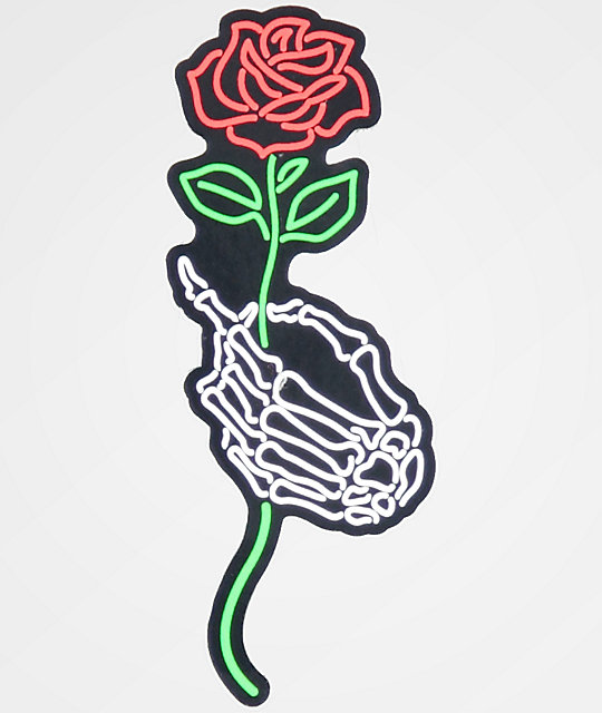 NoHours Skeleton Hand & Rose Sticker | Zumiez