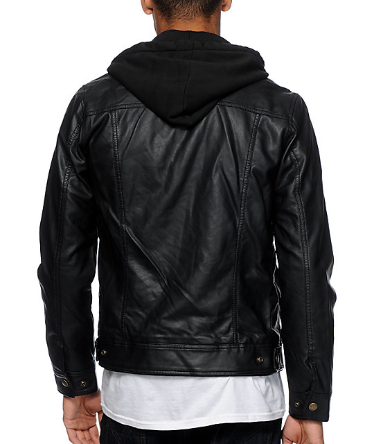 Obey Backstage Hooded Faux Leather Jacket | Zumiez