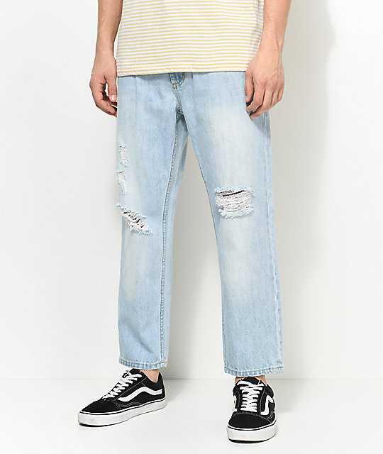 Obey Bender 90s Destroyed Cropped Light Blue Jeans | Zumiez