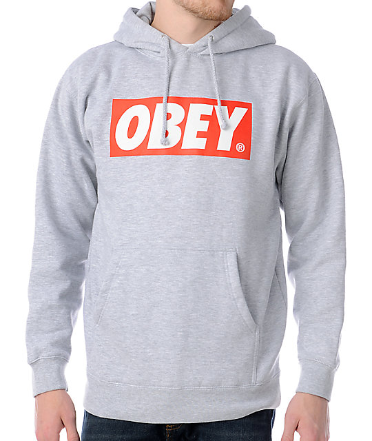 Obey Box Logo Grey Pullover Hoodie | Zumiez