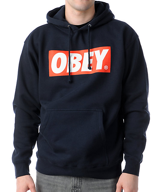 Obey Box Logo Navy Pullover Hoodie | Zumiez