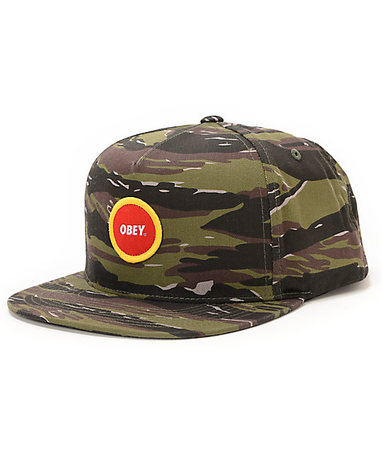 Obey Circle Patch Camo Snapback Hat | Zumiez