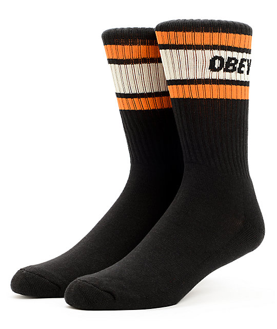 Obey Cooper Black & Orange Crew Socks | Zumiez