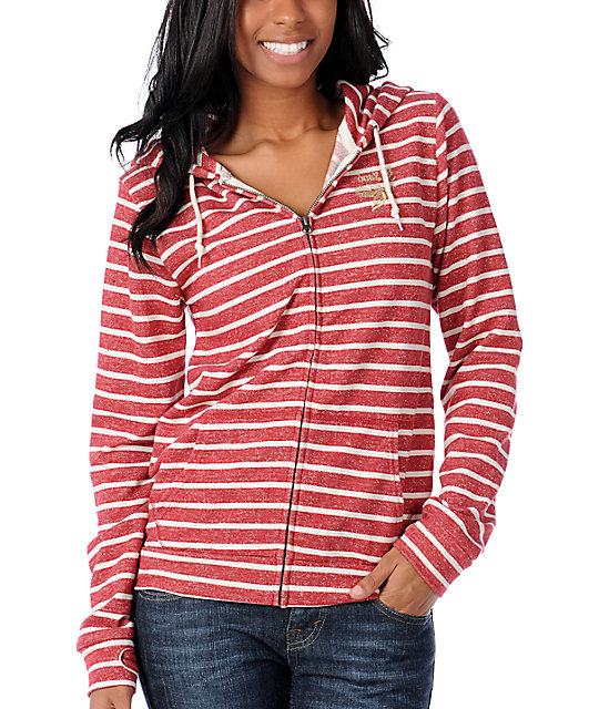 red hoodie white stripe