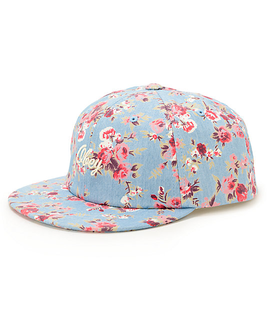 Obey Elodie Throwback Light Blue Floral Strapback Hat | Zumiez