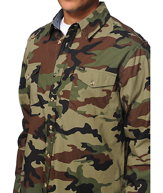 Obey Field Assassin Camo Long Sleeve Button Up Shirt | Zumiez