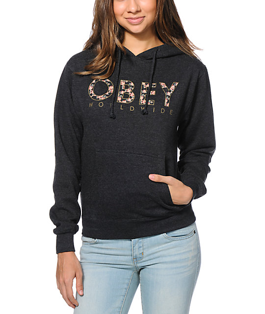 Obey Floral Worldwide Charcoal Pullover Hoodie at Zumiez : PDP