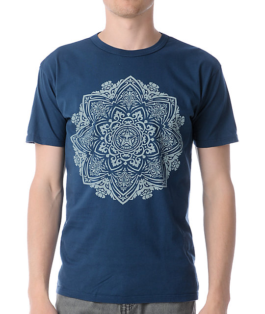 Obey Flower Ornament Antique Dark Blue T-Shirt | Zumiez