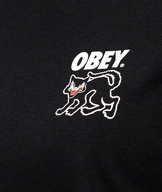 Obey Good Luck Black Cat Black Long Sleeve T-Shirt | Zumiez