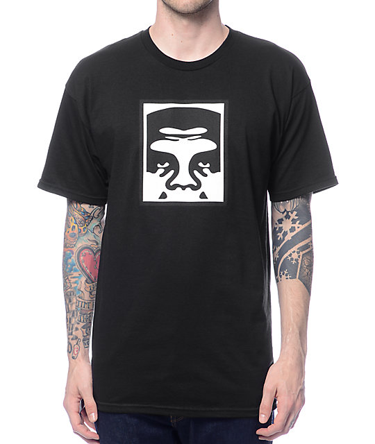 Obey Half Face Black T-Shirt | Zumiez