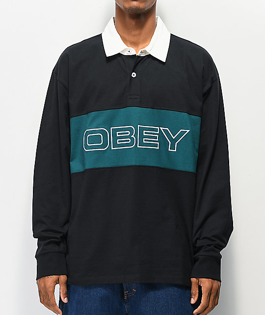 Obey Ignite Black Long Sleeve Polo Shirt Zumiez