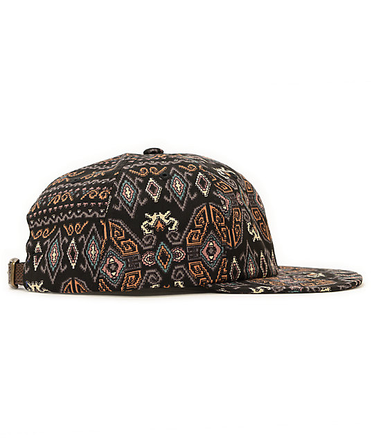 Obey India Throwback Black Tribal Print Strapback Hat | Zumiez