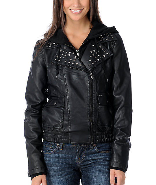 Obey Jump Street Black Studded Faux Leather Jacket Zumiez