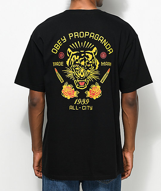 Obey Kiss Me Deadly Tiger Black T-Shirt | Zumiez