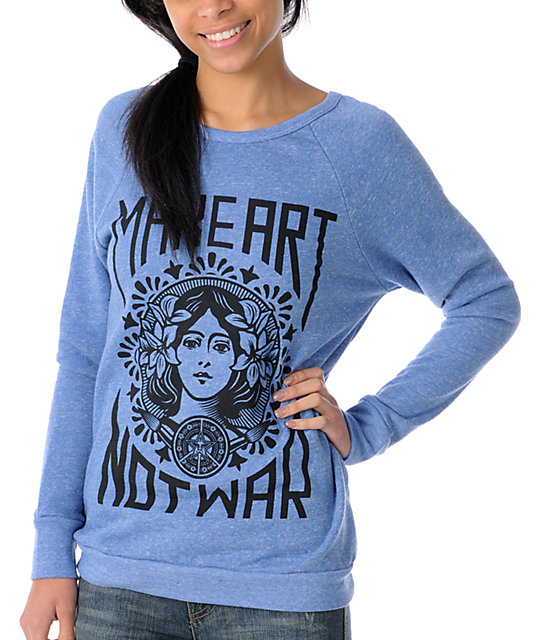 Obey Make Art Not War Blue Boyfriend Pullover Sweatshirt | Zumiez
