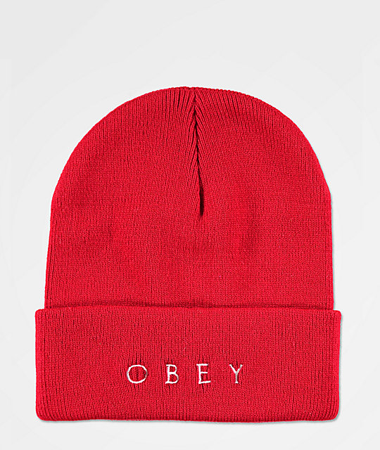 red obey beanie