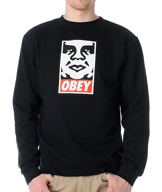 Obey OG Face Black Crew Neck Sweatshirt | Zumiez