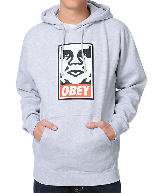 Obey OG Face Heather Grey Pullover Hoodie | Zumiez