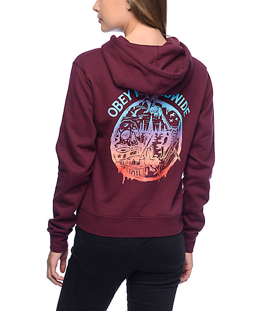 burgundy obey hoodie