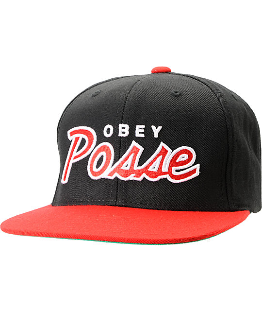 Obey Posse Black & Red Snapback Hat | Zumiez