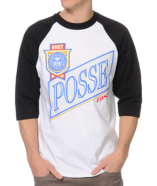 Obey Posse Light Black & White Baseball T-Shirt | Zumiez
