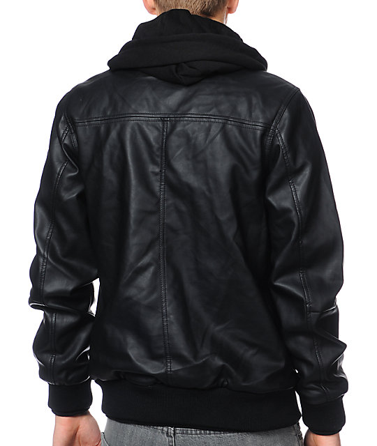 Obey Rapture Black Faux Leather Hooded Jacket | Zumiez