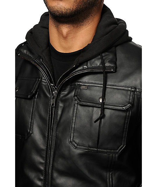 obey leather jacket with hoodie mens