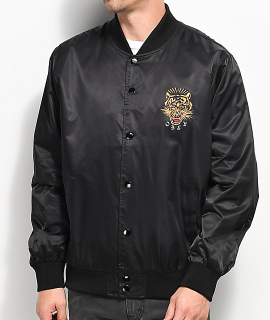 Obey Savage Black Satin Bomber Jacket | Zumiez