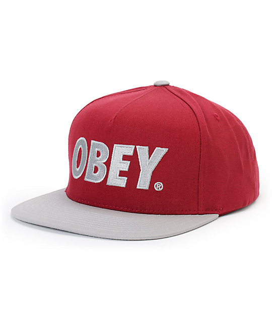 Obey The City Burgundy & Grey Snapback Hat