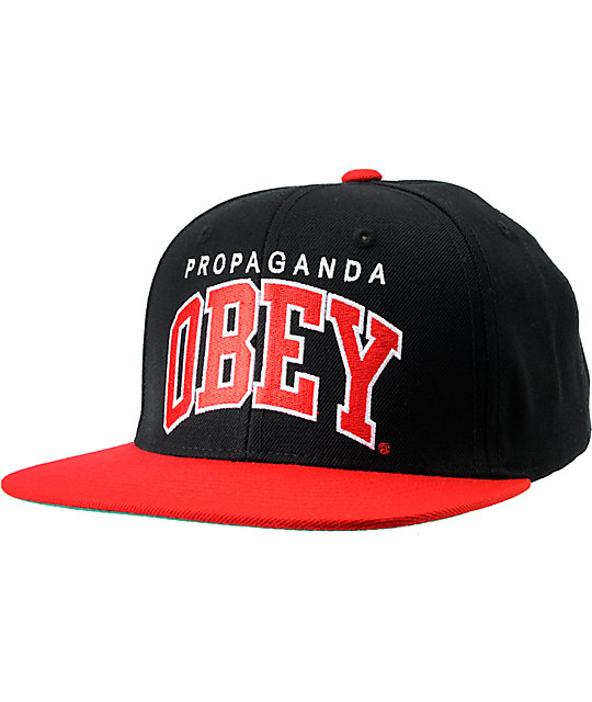 obey snapback red and black