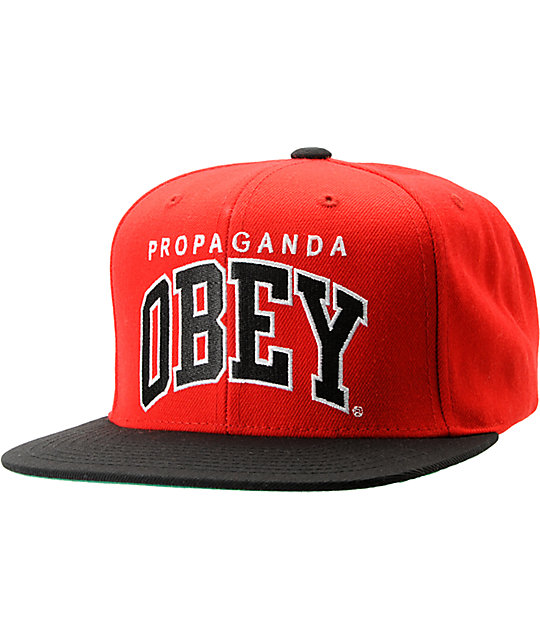 obey snapback red and black