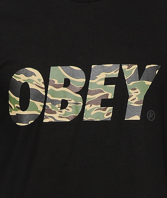 Obey Tiger Camo Font Black T Shirt Zumiez - cool black roblox t shirt