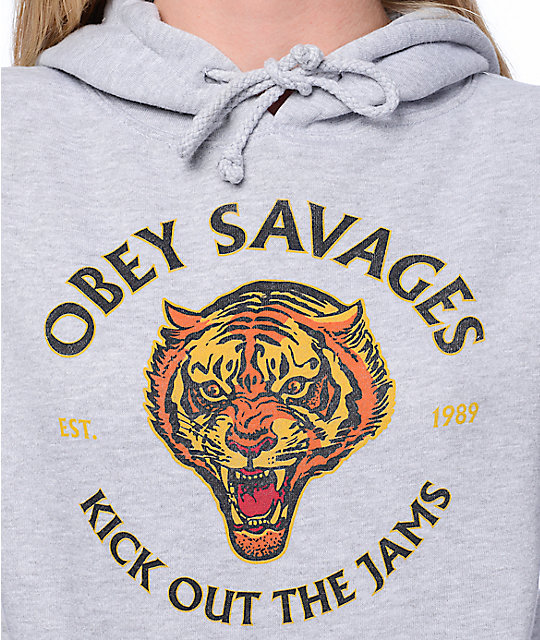 Obey Tiger Savages Grey Hoodie | Zumiez