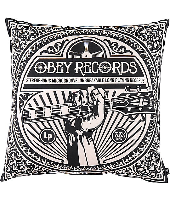 Obey Unbreakable Records Black Throw Pillow Zumiez