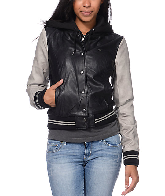 Obey Varsity Lover Black & Grey Faux Leather Jacket | Zumiez