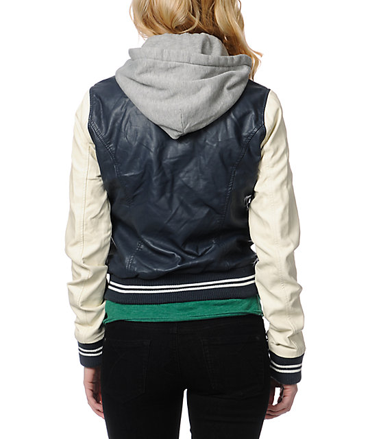 Obey Varsity Lover Navy Blue Faux Leather Jacket Zumiez Obey Varsity Lover Navy Blue Faux Leather Jacket