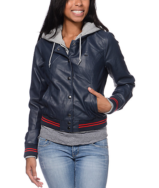 Obey Varsity Lover Navy Faux Leather Jacket Zumiez Obey Varsity Lover Navy Faux Leather Jacket