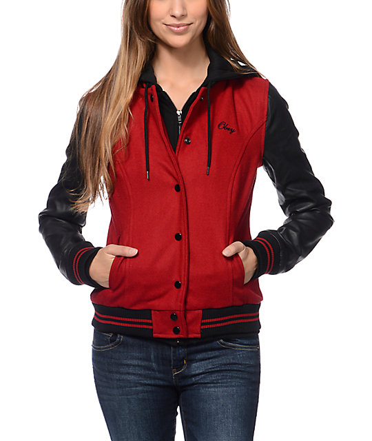 Obey Varsity Red Black Jacket Zumiez Obey Varsity Red Black Jacket