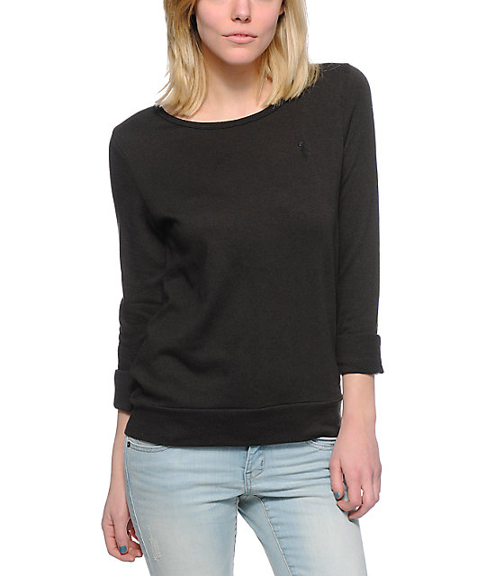 Download Obey Wakefield Black Open Back Crew Neck Sweatshirt | Zumiez