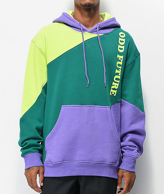 green and purple hoodie