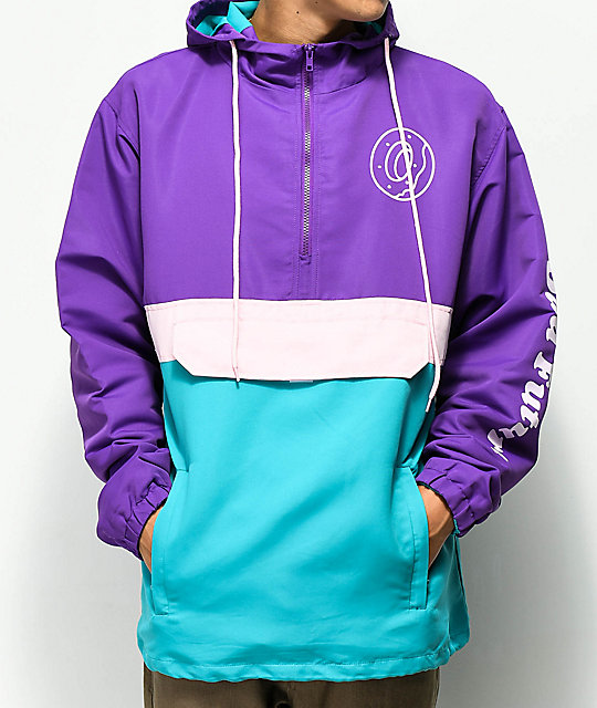 purple and teal hoodie