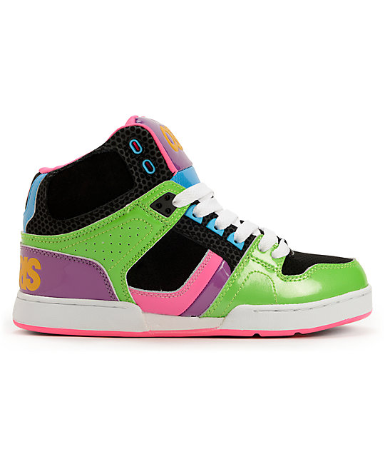 Osiris Kids NYC 83 Slim Green, Black, & Purple Skate Shoes | Zumiez