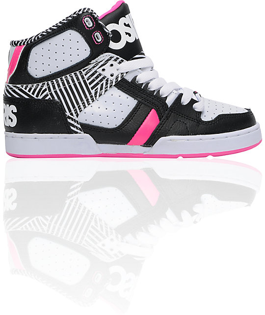 pink and black high tops