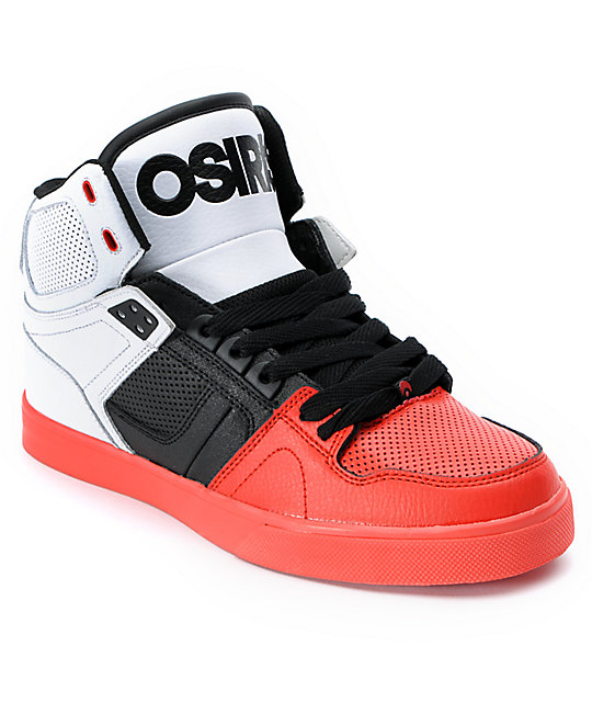 red black and white shoes