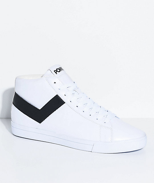 PONY Topstar Hi White & Black Shoes | Zumiez