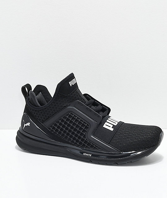 PUMA Ignite Limitless All Black Knit Shoes | Zumiez