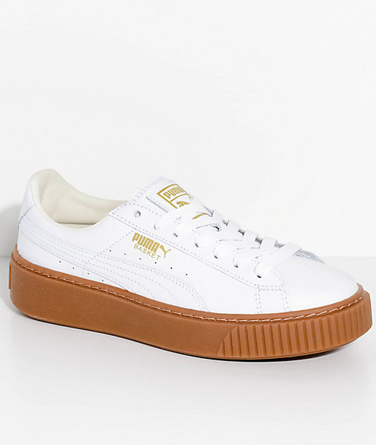 PUMA Basket Platform Core White & Gum Shoes PUMA Basket Platform Core White & Gum Shoes