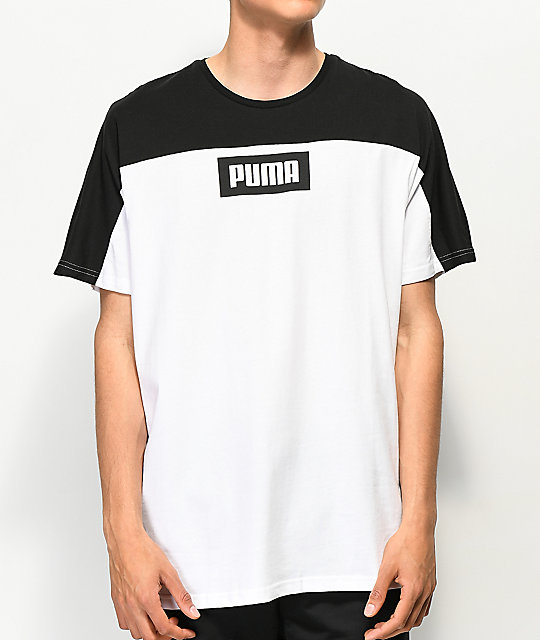 white and black puma shirt