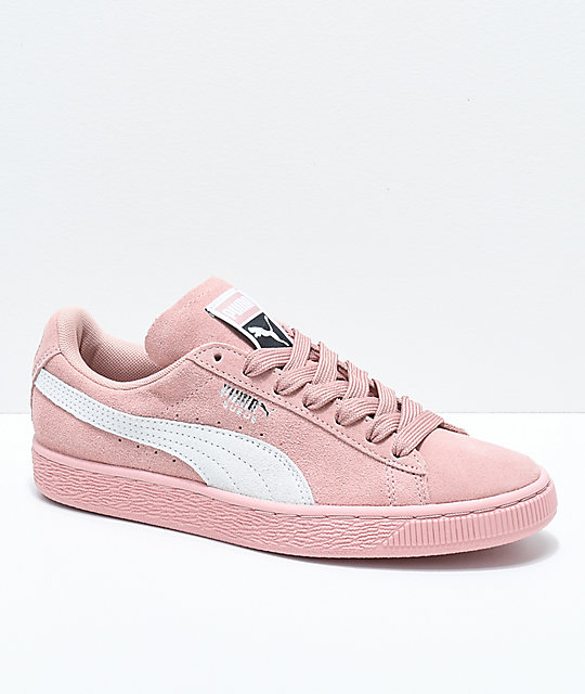 puma suede pink white