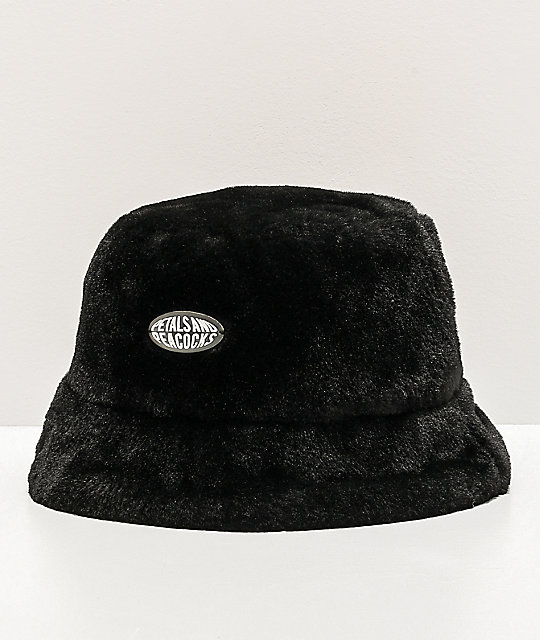 fuzzy black bucket hat